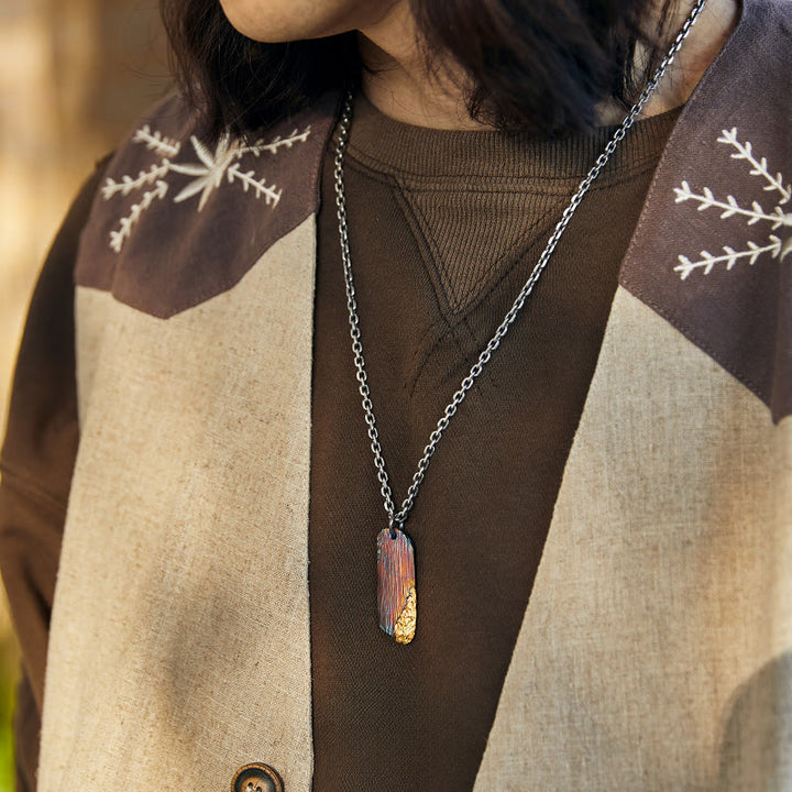 WorldNorse Handcrafted 999 Gold Iridescent Textured Bar Encrusted Necklace - image 1