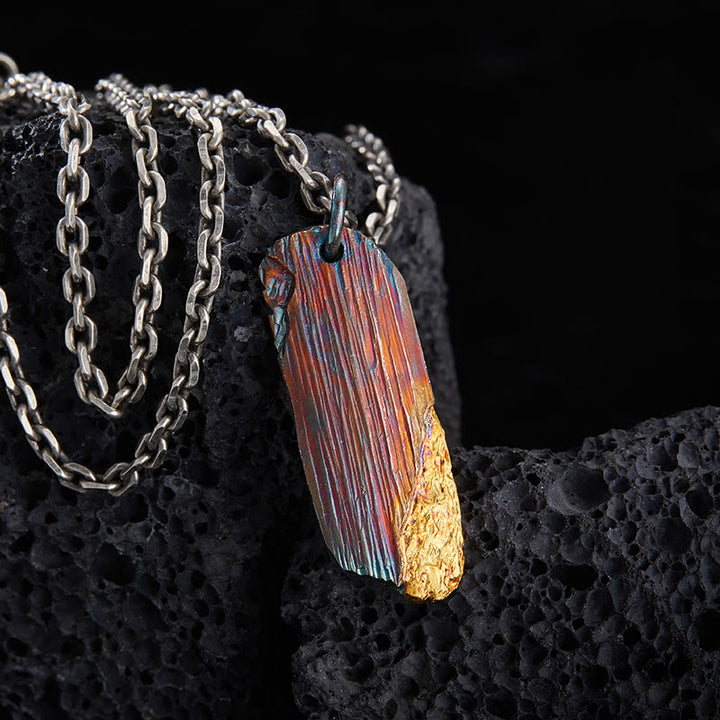 WorldNorse Handcrafted 999 Gold Iridescent Textured Bar Encrusted Necklace - With Chain - image 0