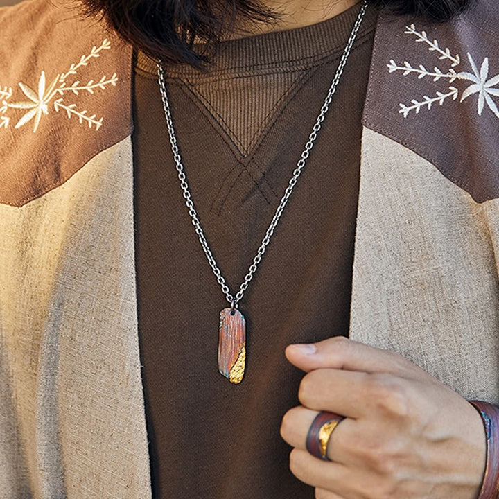 WorldNorse 999 Sterling Gold Iridescent Textured Bar Encrusted Necklace - image 4