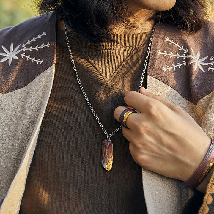 WorldNorse 999 Sterling Gold Iridescent Textured Bar Encrusted Necklace - image 5