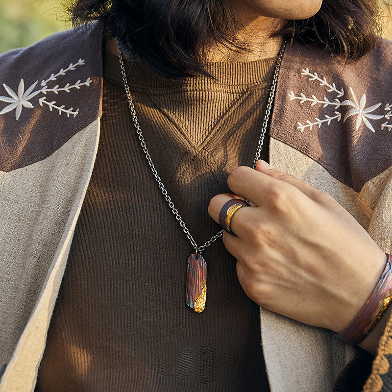 WorldNorse Handcrafted 999 Gold Iridescent Textured Bar Encrusted Necklace - image 5