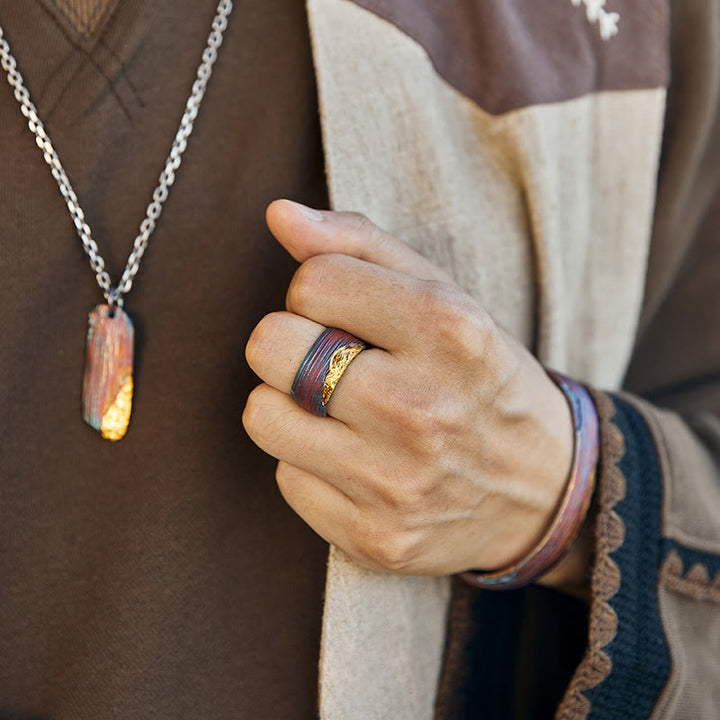 WorldNorse Handcrafted 999 Gold Artisan Iridescent Streaked Ring - image 1