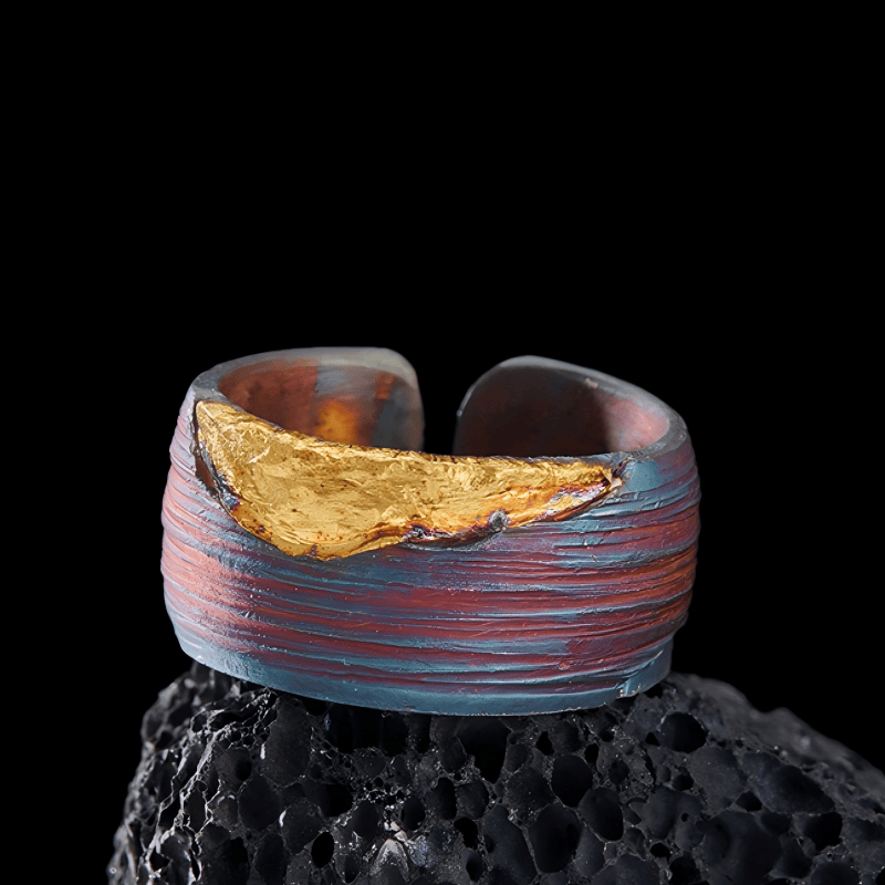 WorldNorse 999 Sterling Gold Artisan Iridescent Streaked Ring - Inner Circumference 62.5-65 cm - image 0