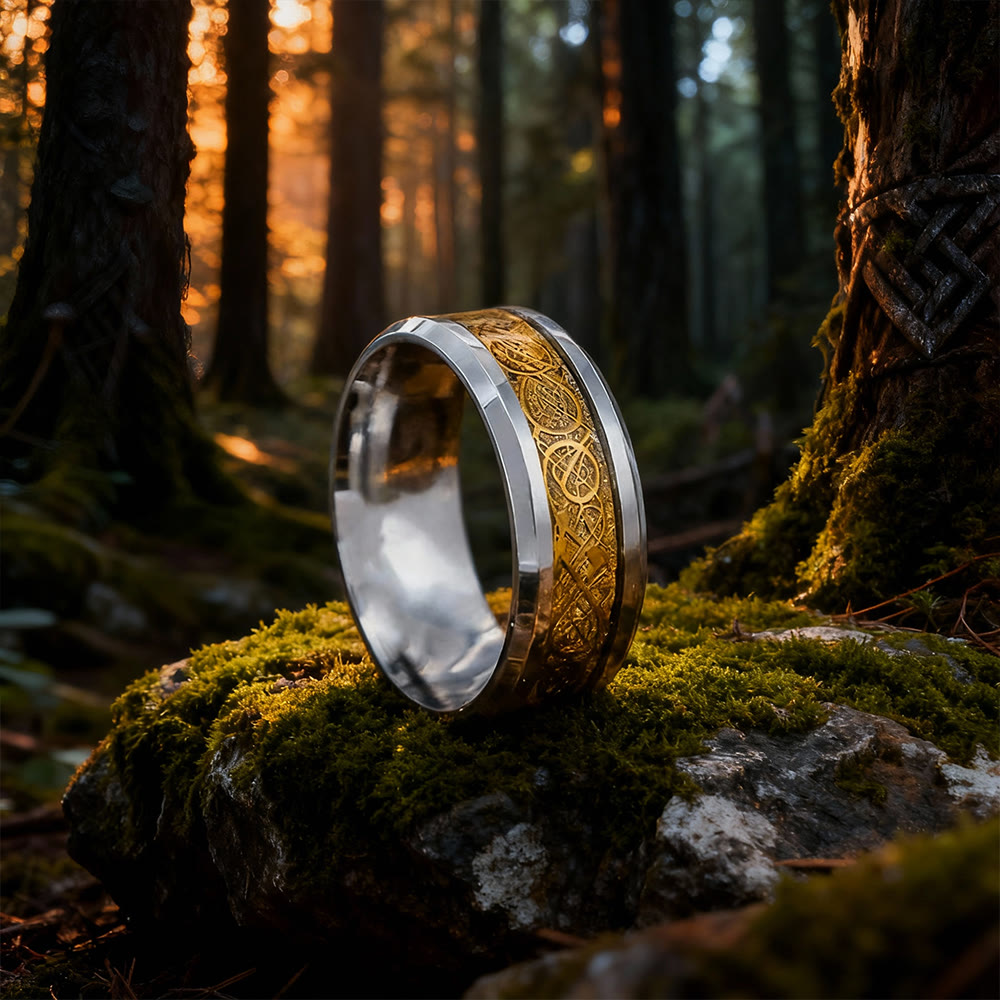 FREE Today: Tungsten Carbide Celtic with Dragon Ring - Silver & Gold - US 12 - image 0