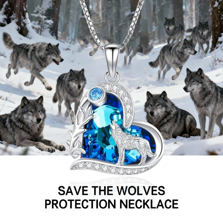 FREE Today: Save the Wolves - Heart Wolf Howl Protection Necklace - Blue - image 0