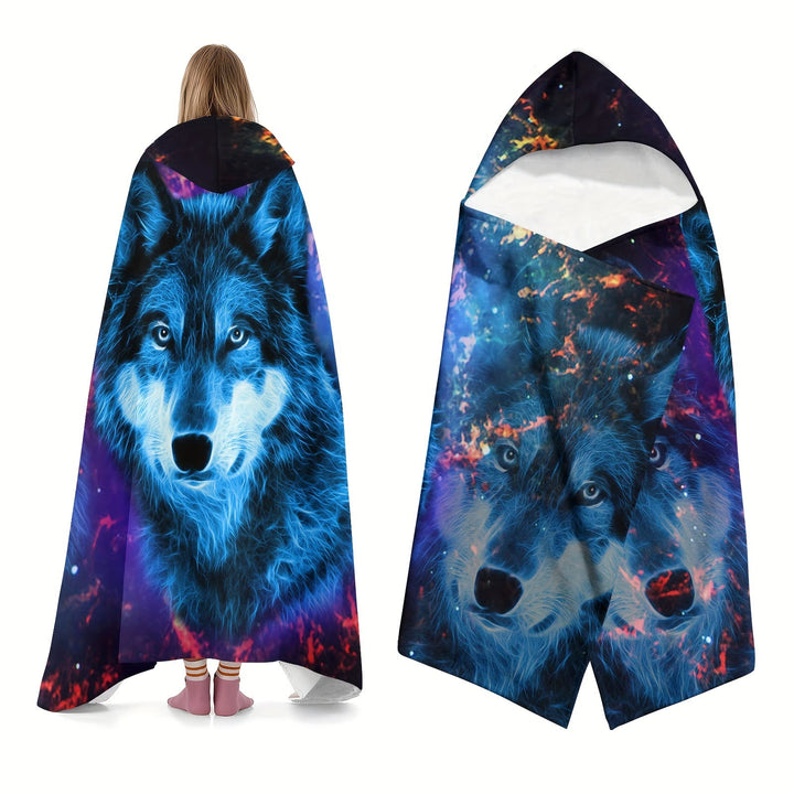 WorldNorse Cosmic Nebula Luminescent Wolf Hooded Blanket - image 3