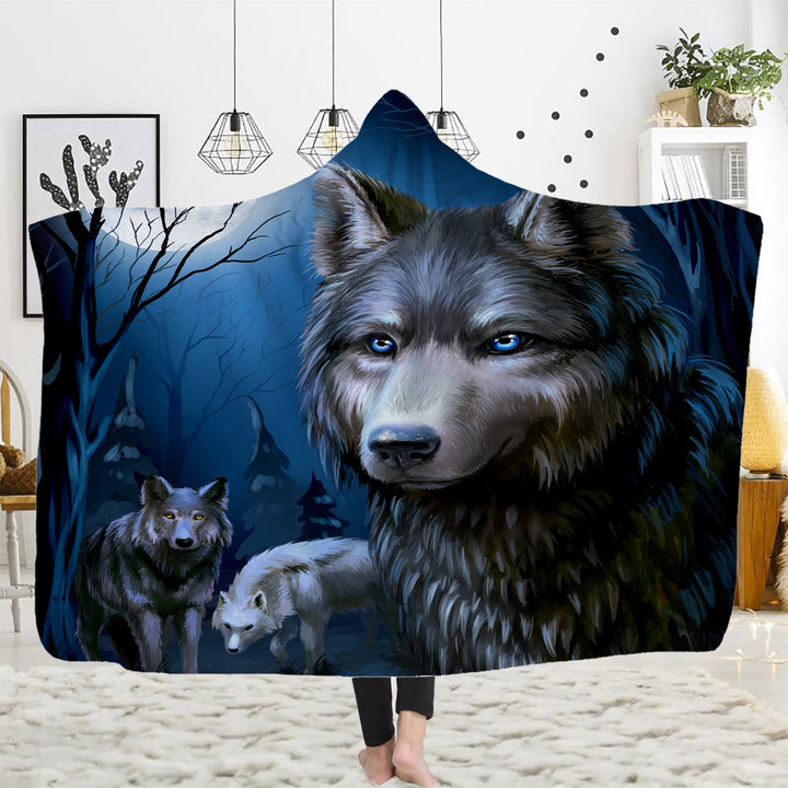 WorldNorse Starry Night Wolf Portrait Hooded Blanket - Moonlit Wolves - 150x200cm - image 3
