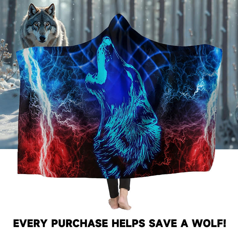 WorldNorse Storm Howling Wolf Hooded Blanket - image 0