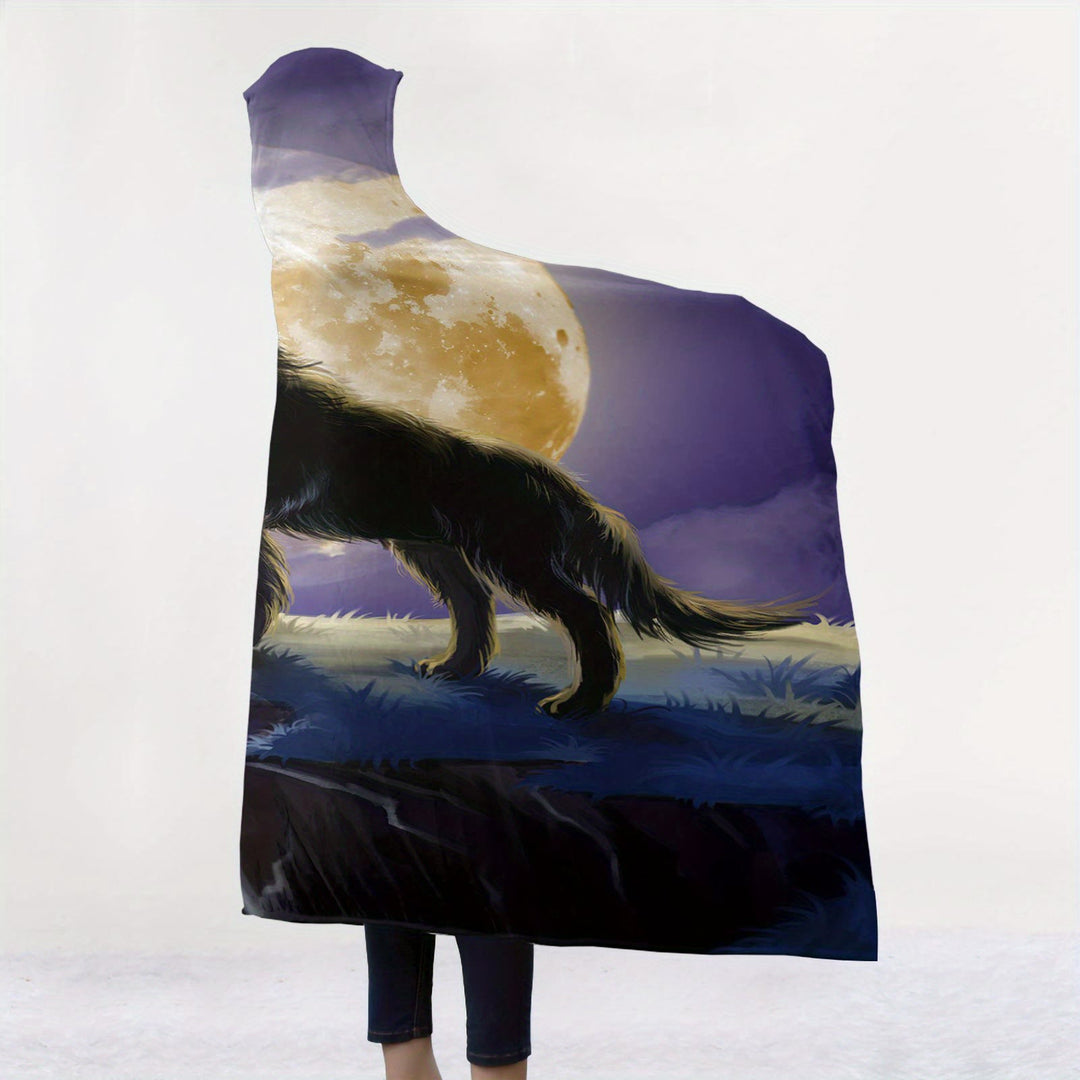 WorldNorse Golden Moon Cliff Wolf Hooded Blanket - image 3