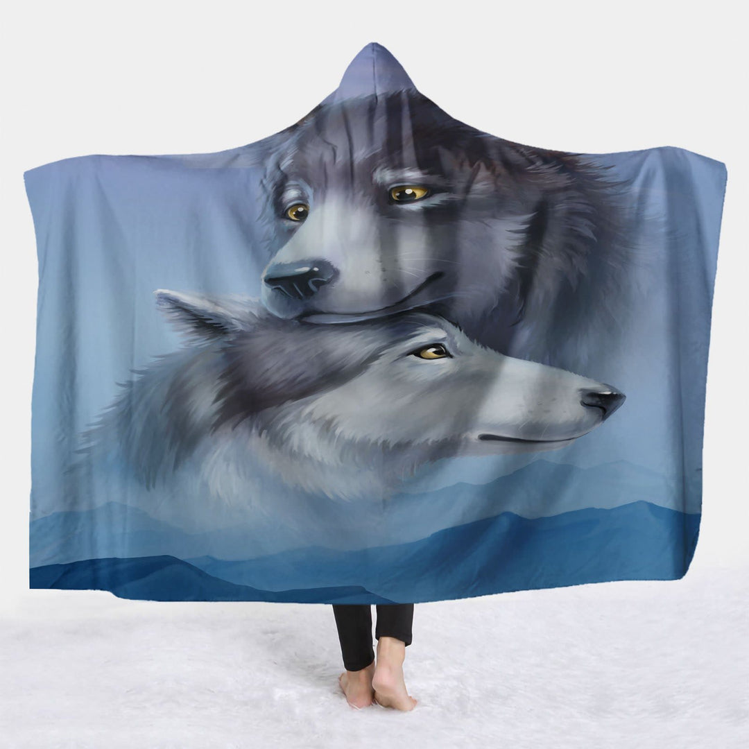 WorldNorse Celestial Blue Soft Haze Wolf Hooded Blanket - image 2