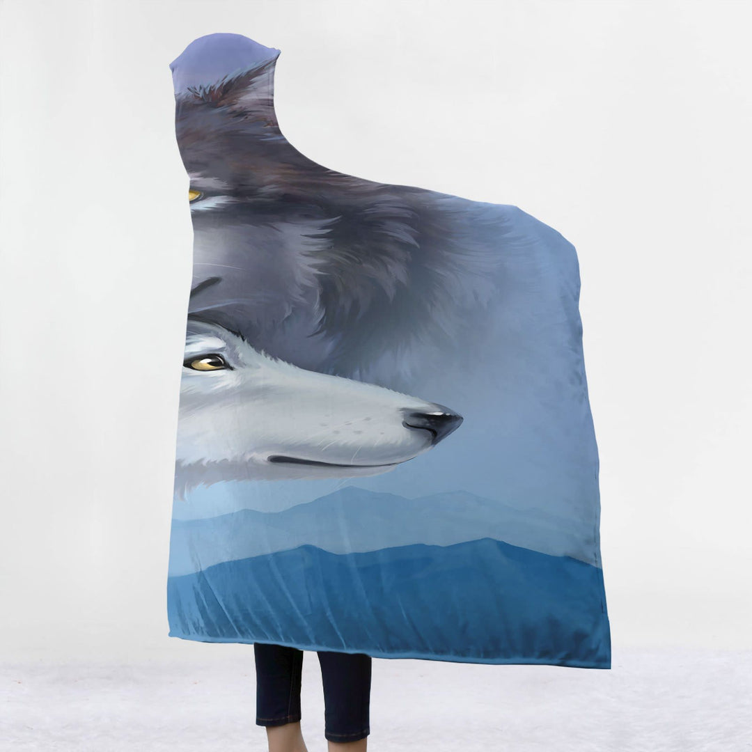 WorldNorse Celestial Blue Soft Haze Wolf Hooded Blanket - image 3