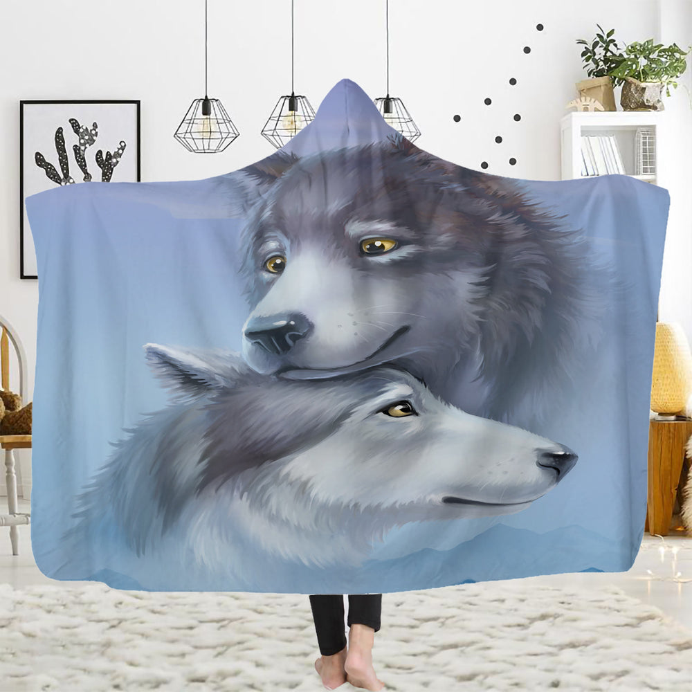 WorldNorse Celestial Blue Soft Haze Wolf Hooded Blanket - 150x200cm - image 1