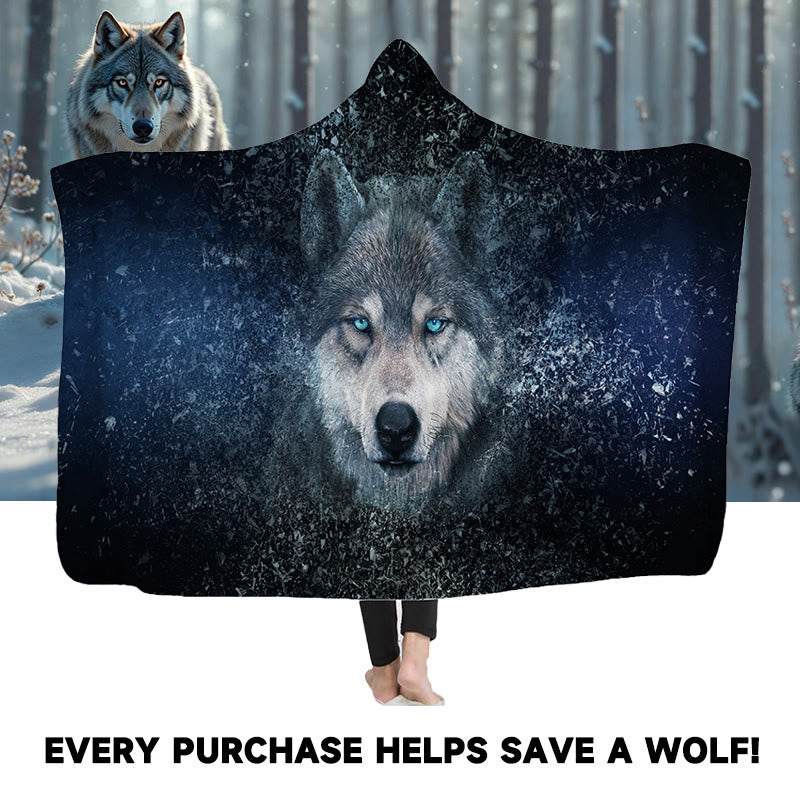 WorldNorse Stardust Blue Eye Wolf Portrait Hooded Blanket - image 0