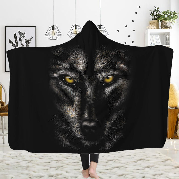WorldNorse Stardust Blue Eye Wolf Portrait Hooded Blanket - Midnight Wolf - 150x200cm - image 4
