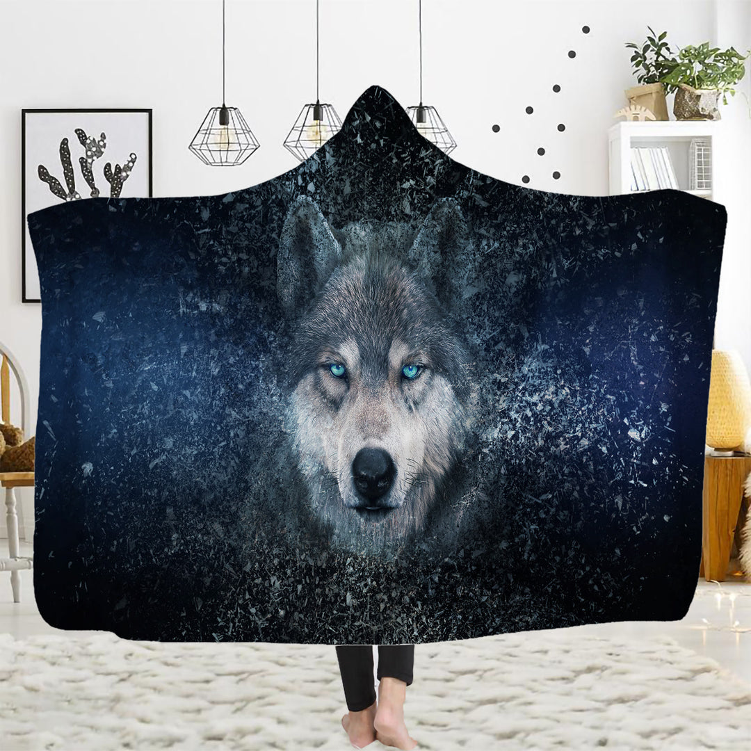 WorldNorse Stardust Blue Eye Wolf Portrait Hooded Blanket - Stardust Wolf - 150x200cm - image 1