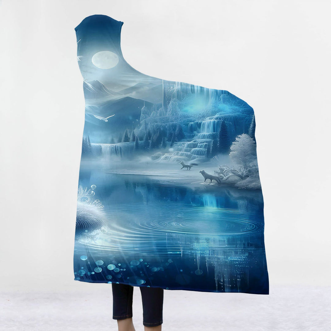 WorldNorse Ethereal Azure Frostwood Wolf Hooded Blanket - image 2