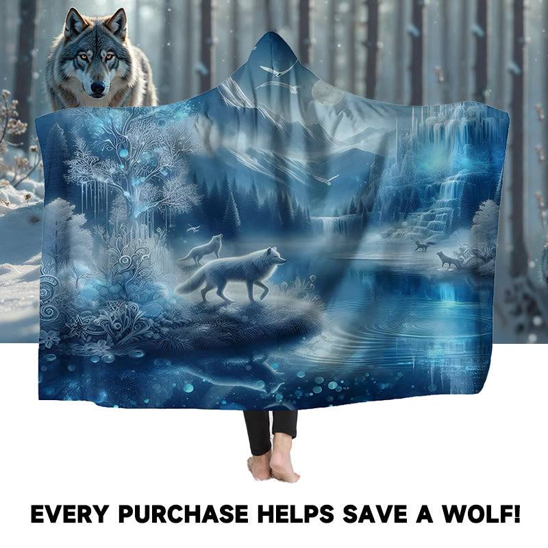 WorldNorse Ethereal Azure Frostwood Wolf Hooded Blanket - image 0