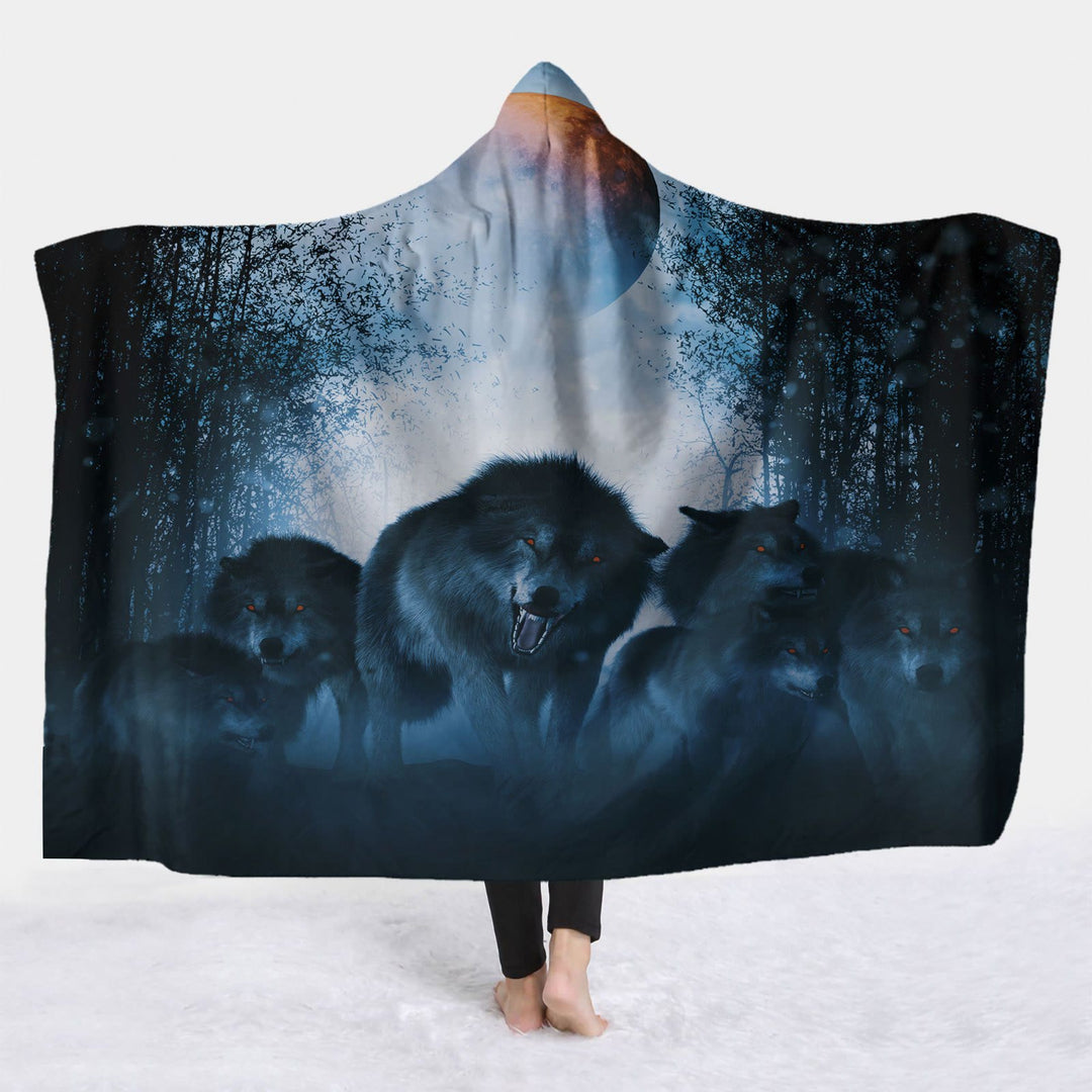 WorldNorse Shadowed Grove Wolf Hooded Blanket - 150x200cm - image 1