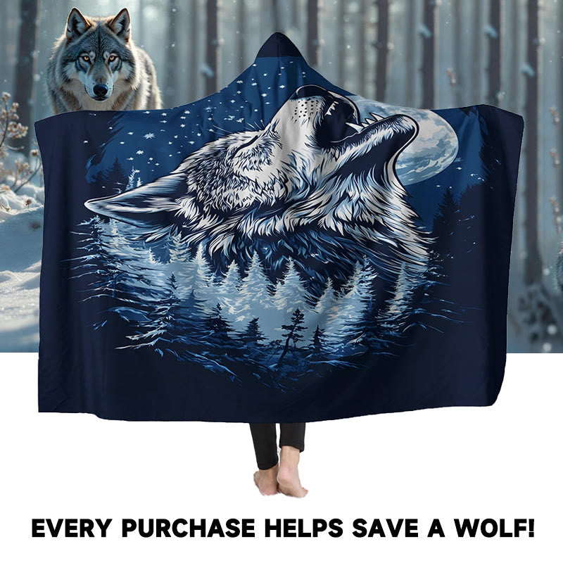 WorldNorse Starlit Tundra Wolf Hooded Blanket - image 0