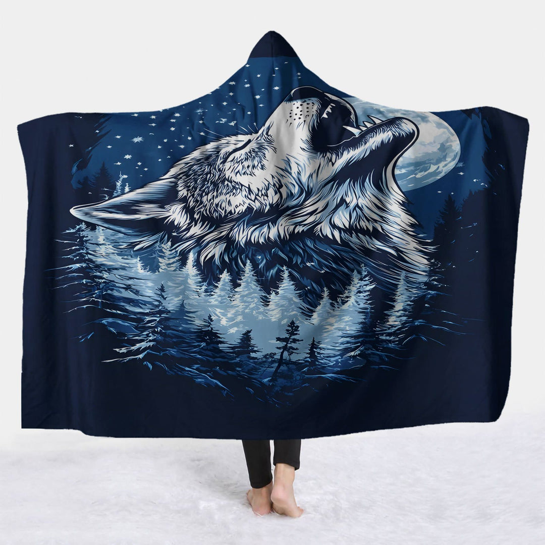 WorldNorse Starlit Tundra Wolf Hooded Blanket - 150x200cm - image 1