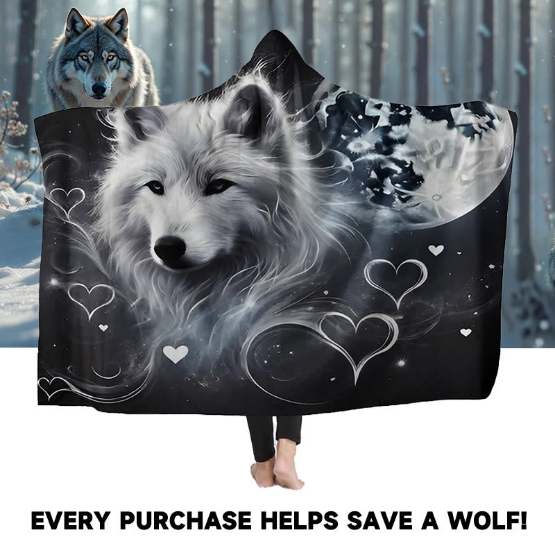 WorldNorse Lunar Heart Glow Wolf Hooded Blanket - image 0