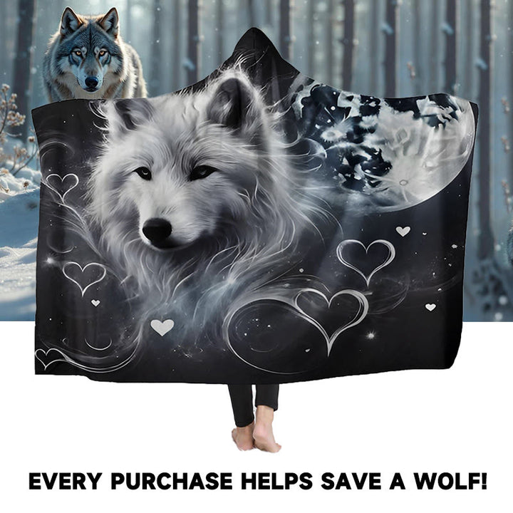 WorldNorse Lunar Heart Glow Wolf Hooded Blanket - image 0