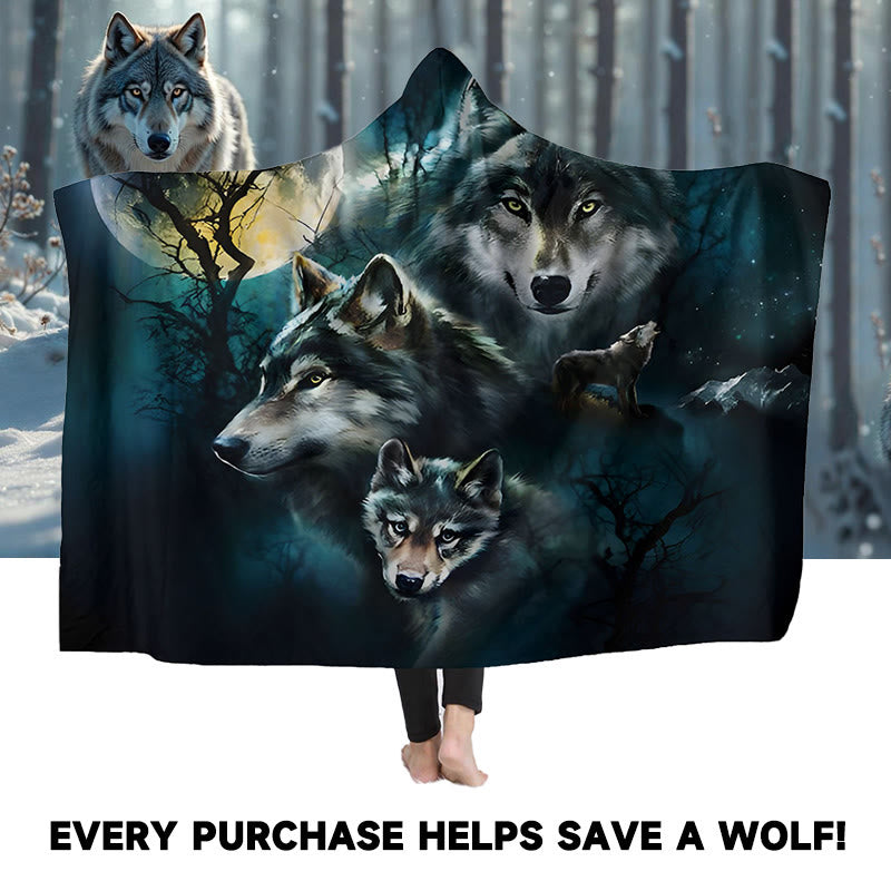 WorldNorse Moonlit Nightwood Wolf Hooded Blanket - image 0