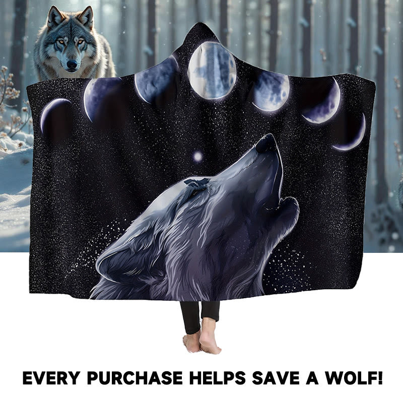 WorldNorse Lunar Phases Howling Wolf Hooded Blanket - image 0