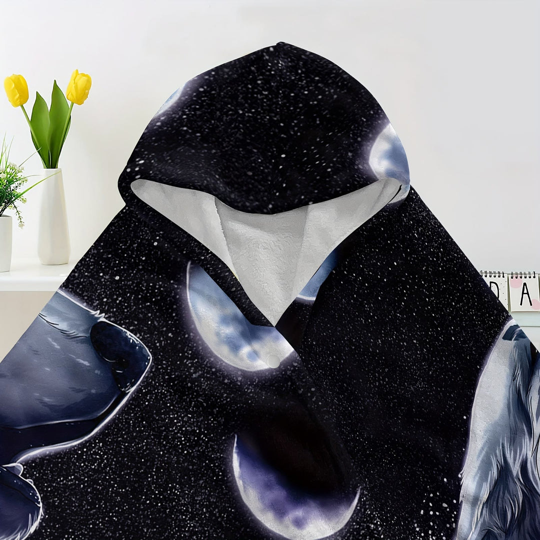 WorldNorse Lunar Phases Howling Wolf Hooded Blanket - image 3