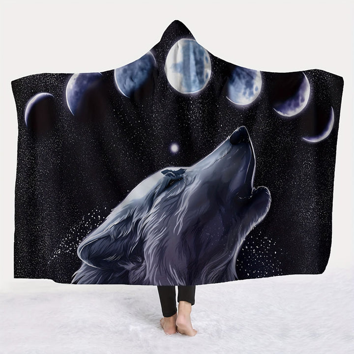 WorldNorse Lunar Phases Howling Wolf Hooded Blanket - 150x200cm - image 1