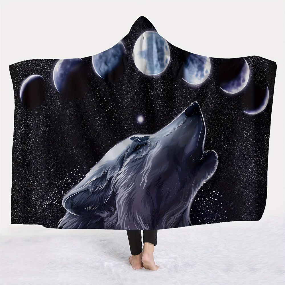 WorldNorse Lunar Phases Howling Wolf Hooded Blanket - 150x200cm - image 1
