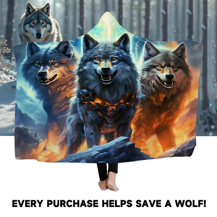 Ember Wolves Banner WorldNorse Fiery Ember-Clad Wolves Hooded Blanket – Ultra-Soft Flannel ...