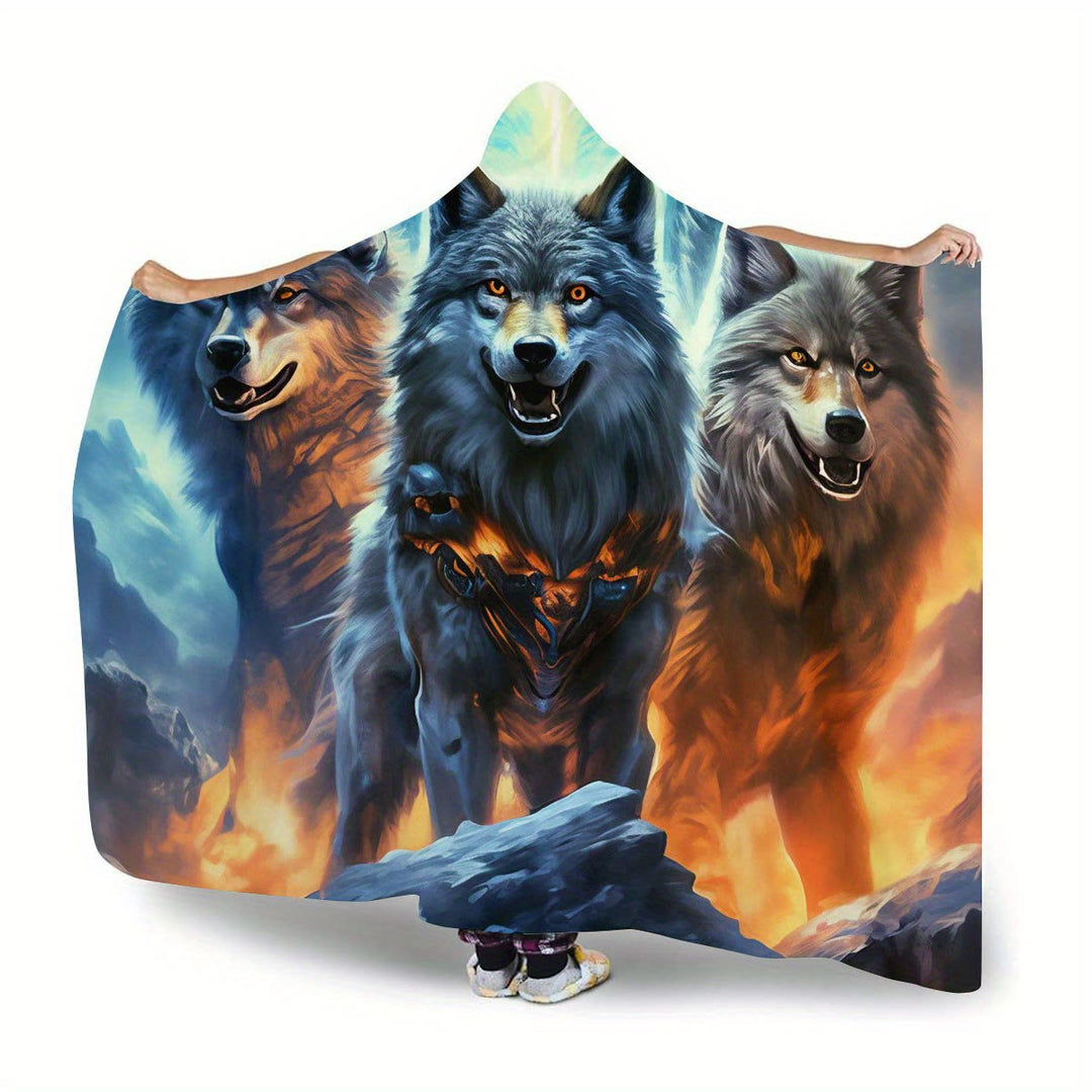 WorldNorse Fiery Ember-Clad Wolves Hooded Blanket - image 2