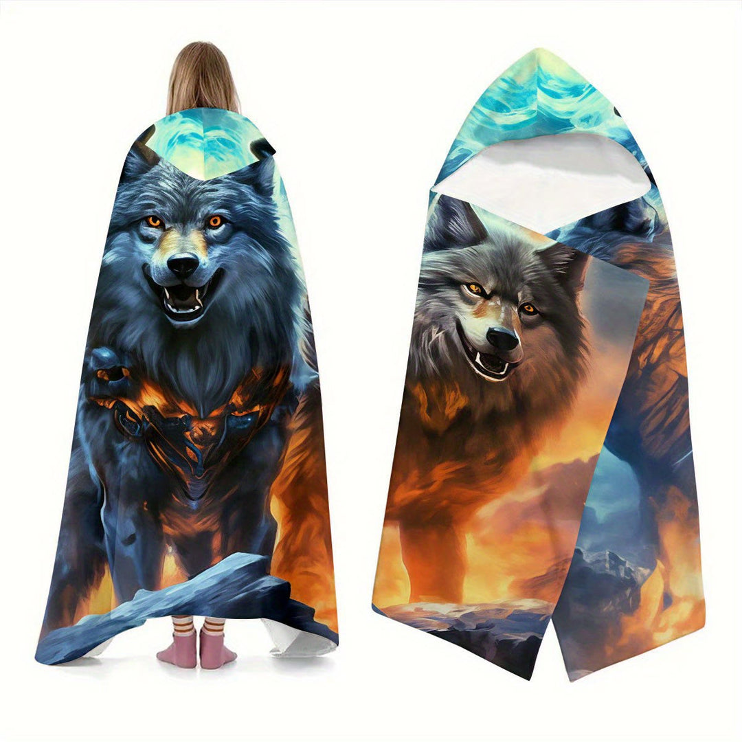 WorldNorse Fiery Ember-Clad Wolves Hooded Blanket - image 3