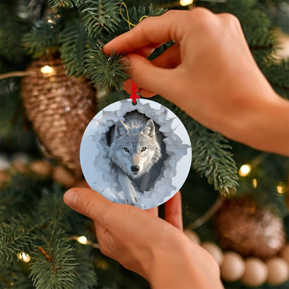 WorldNorse Shattered Frostscape Wolf Christmas Hanging Ornament - image 1