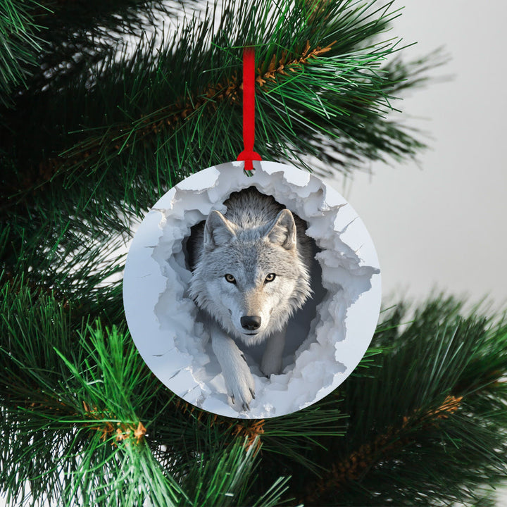 WorldNorse Shattered Frostscape Wolf Christmas Hanging Ornament - Gray Wolf - image 0