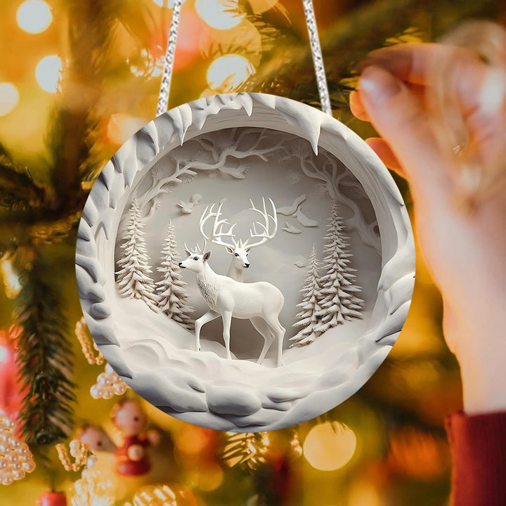 WorldNorse Snowy Woods Dual Deer Christmas Hanging Ornament - Snowy Woods Deer - image 0