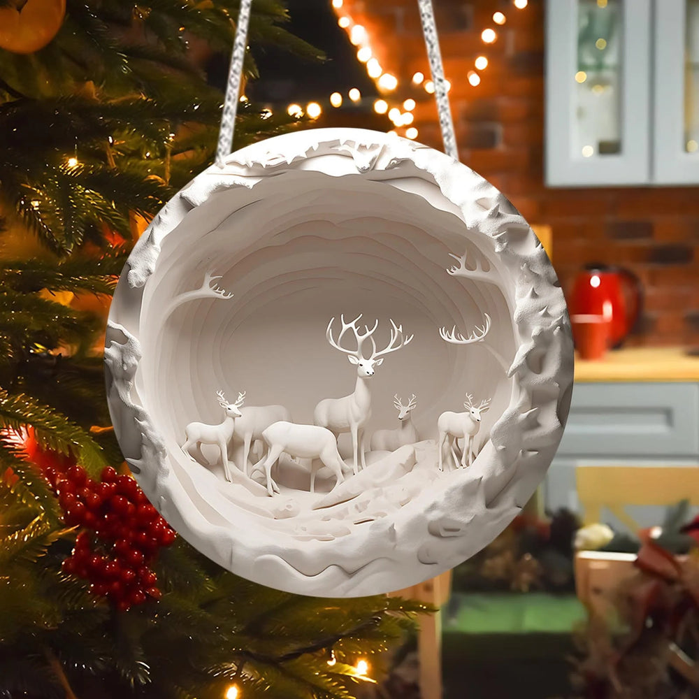 WorldNorse Textured Ivory Cave Deer Christmas Hanging Ornament - image 1