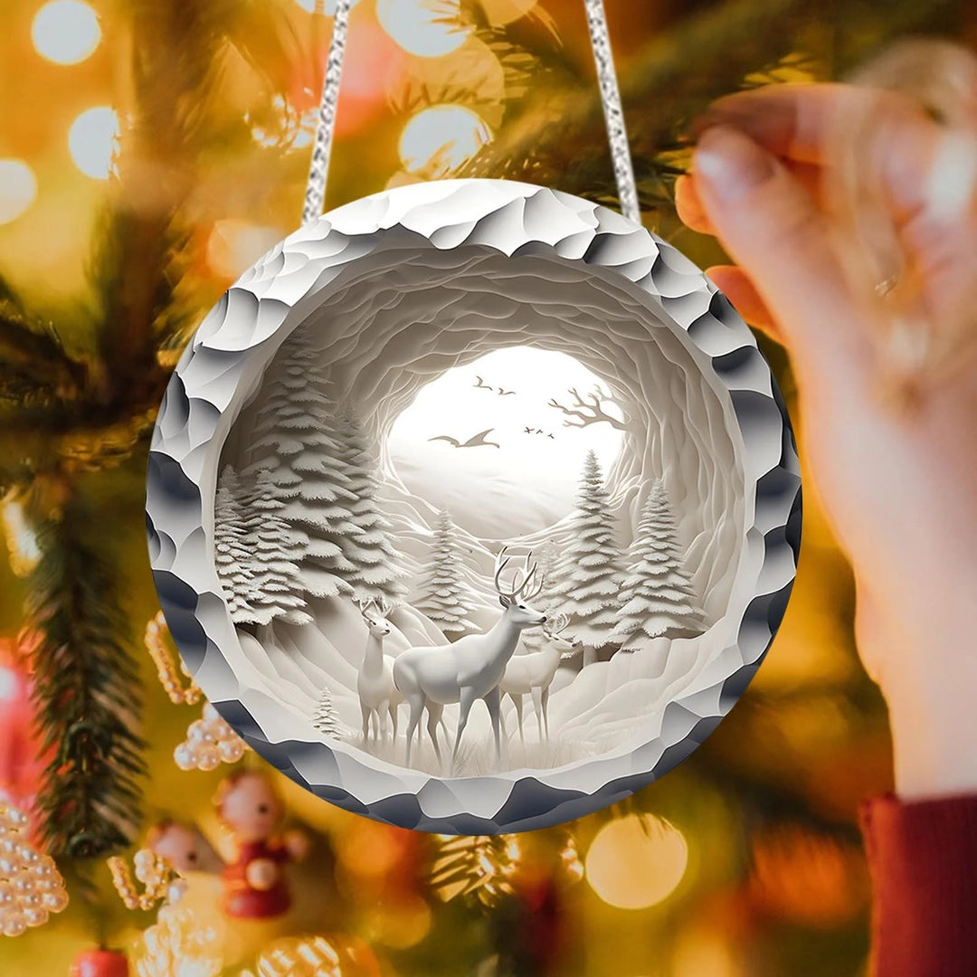 WorldNorse Tunnel Vista Snow Deer Christmas Hanging Ornament - Tunnel Vista Deer - image 0