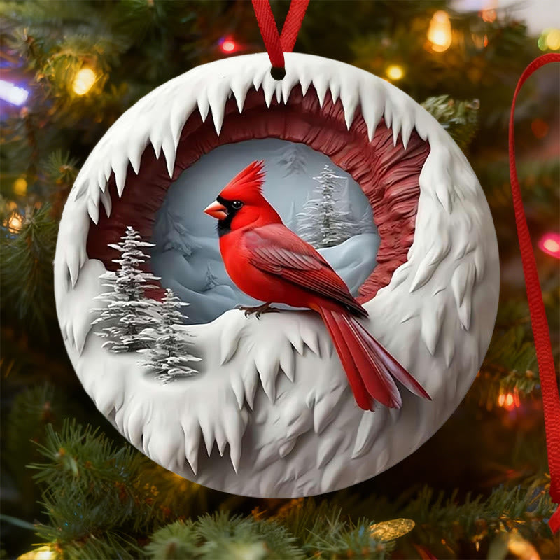 WorldNorse Textured Winterwood Cardinal Christmas Hanging Ornament - Crimson Cardinal#C - image 3