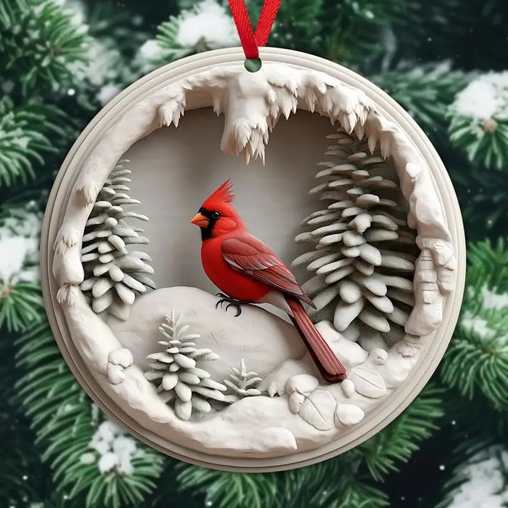 WorldNorse Textured Winterwood Cardinal Christmas Hanging Ornament - Crimson Cardinal#B - image 2