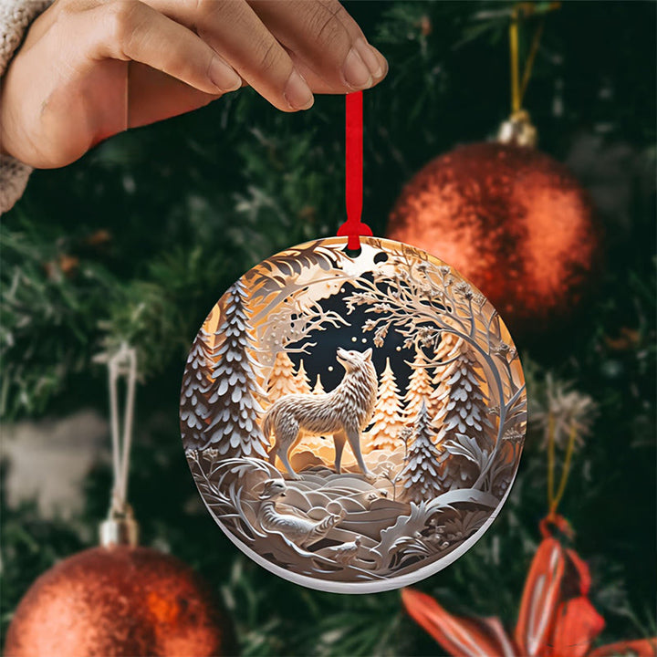 WorldNorse Gilded Night Woodland Wolf Christmas Hanging Ornament - image 1
