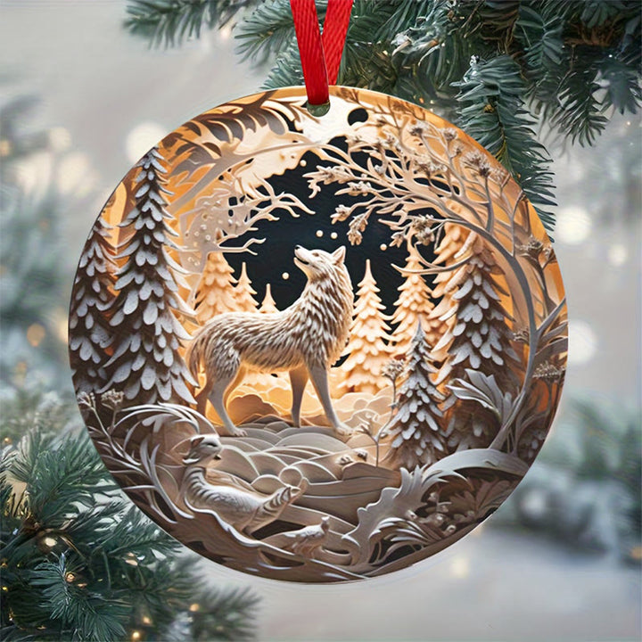 WorldNorse Gilded Night Woodland Wolf Christmas Hanging Ornament - Gilded Night Wolf - image 0
