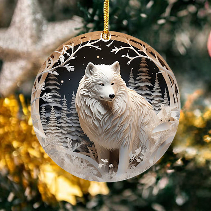 WorldNorse Frosted Woodland Silver Wolf Christmas Hanging Ornament - image 2