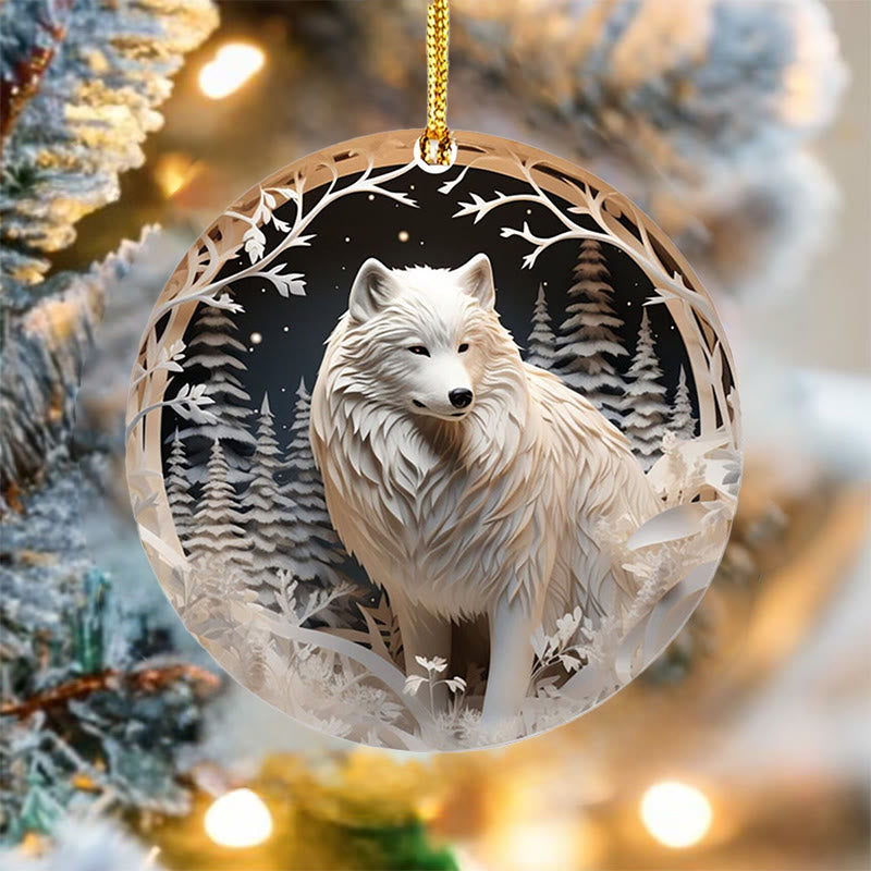 WorldNorse Frosted Woodland Silver Wolf Christmas Hanging Ornament - image 3