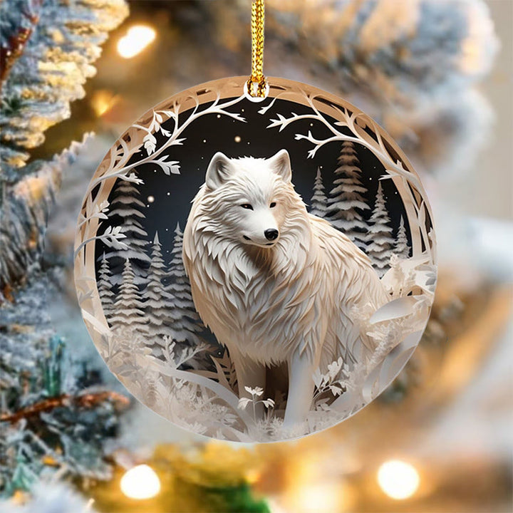 WorldNorse Frosted Woodland Silver Wolf Christmas Hanging Ornament - image 3