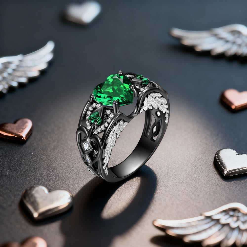 FREE Today: Angel Wings Heart Zircon Ring - Black with Green Heart - US 11 - image 8