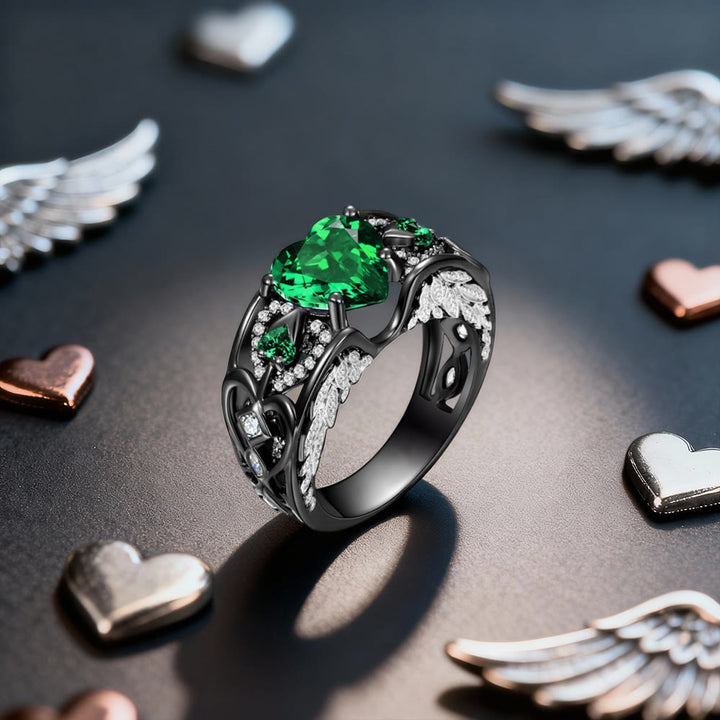 FREE Today: Angel Wings Heart Zircon Ring - Black with Green Heart - US 11 - image 8