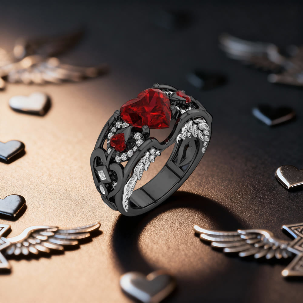 FREE Today: Angel Wings Heart Zircon Ring - Black with Red Heart - US 11 - image 5