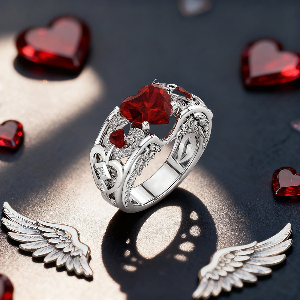 FREE Today: Angel Wings Heart Zircon Ring - Silver with Red Heart - US 11 - image 0